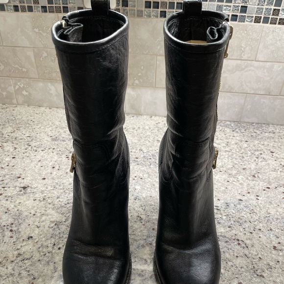 Jimmy Choo 4” heel biker mid calf boots size 38 (8) black gold zipper - Picture 5 of 12
